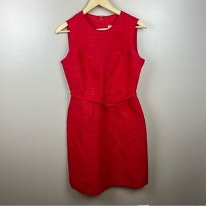 Tory Burch Kimberly Dress Size 6 Cherry Red Belted Linen Silk Career Work Office